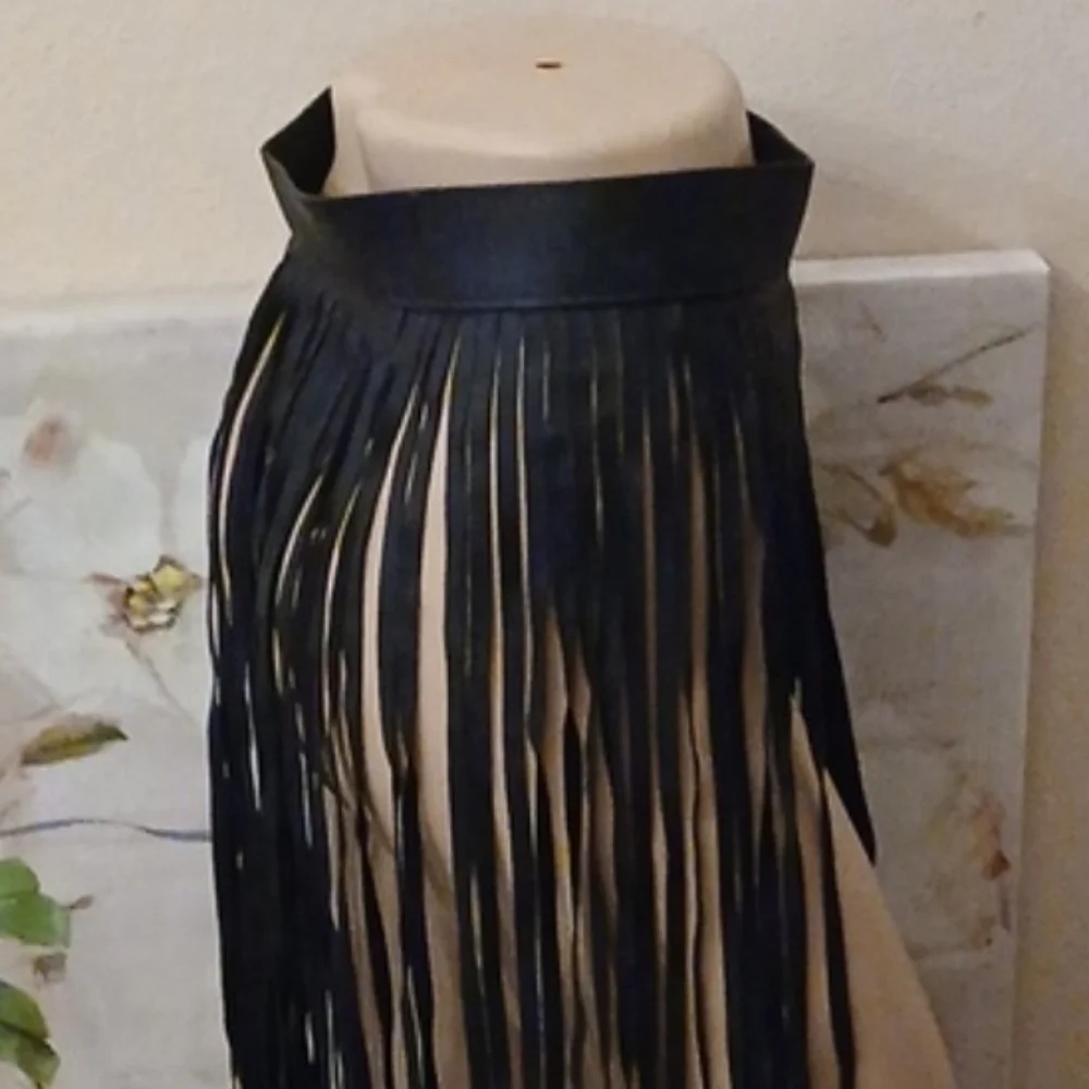 Faux Leather Fringe Belt Skirt